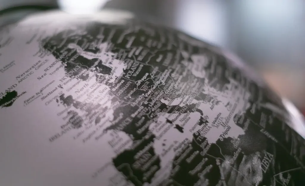Photo of a globe centered on Europe